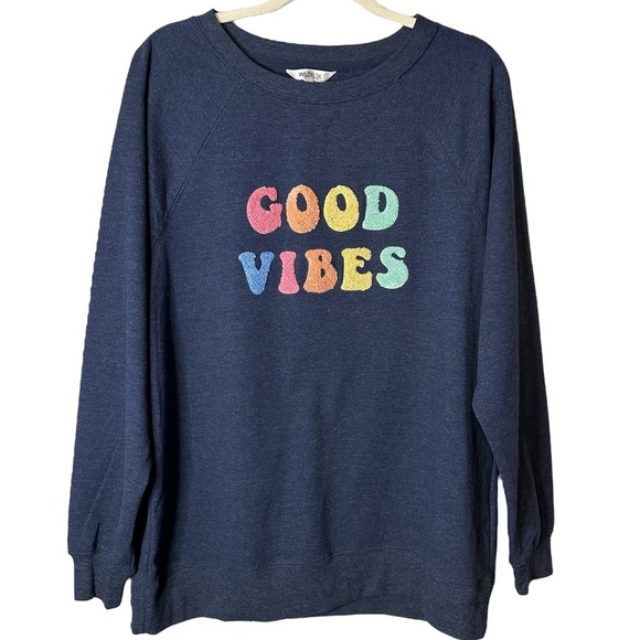 Wildfox Good Vibes Blue Terry Cloth Spell Out Sweatshirt Size Small - Picture 2 of 11